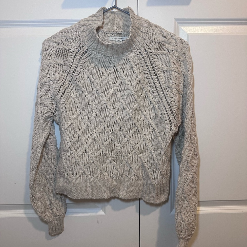 American Eagle Outfitters Cream Cable-Knit Turtleneck Sweater